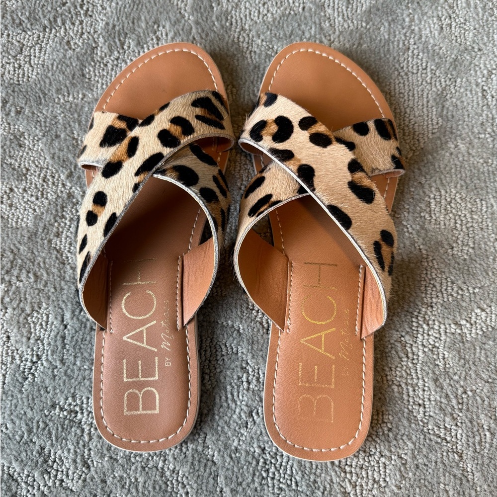 Beach by Matasse Womens Leopard Print Slide Sandals IEC Size 8